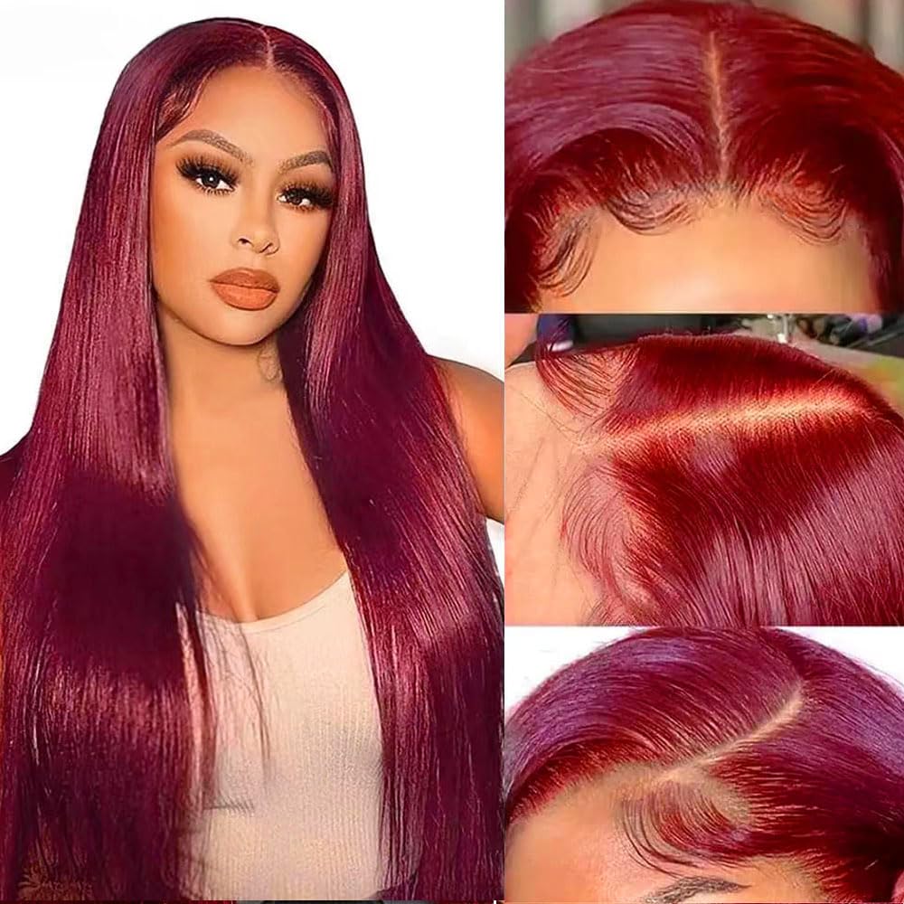 DACHIC™ Burgundy Wig: Peruvian Straight Lace Frontal Wig in 99J Burgundy