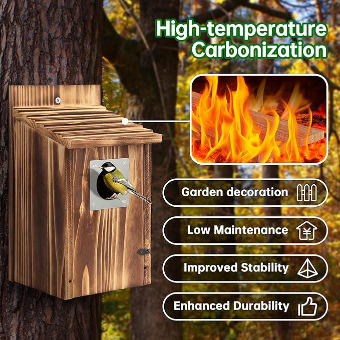 Wood Bird House with Metal Predator Guard