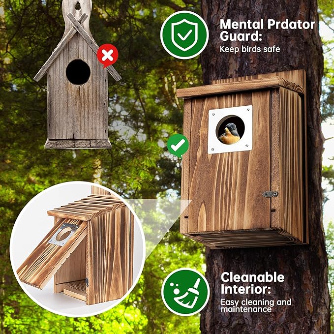 Wood Bird House with Metal Predator Guard