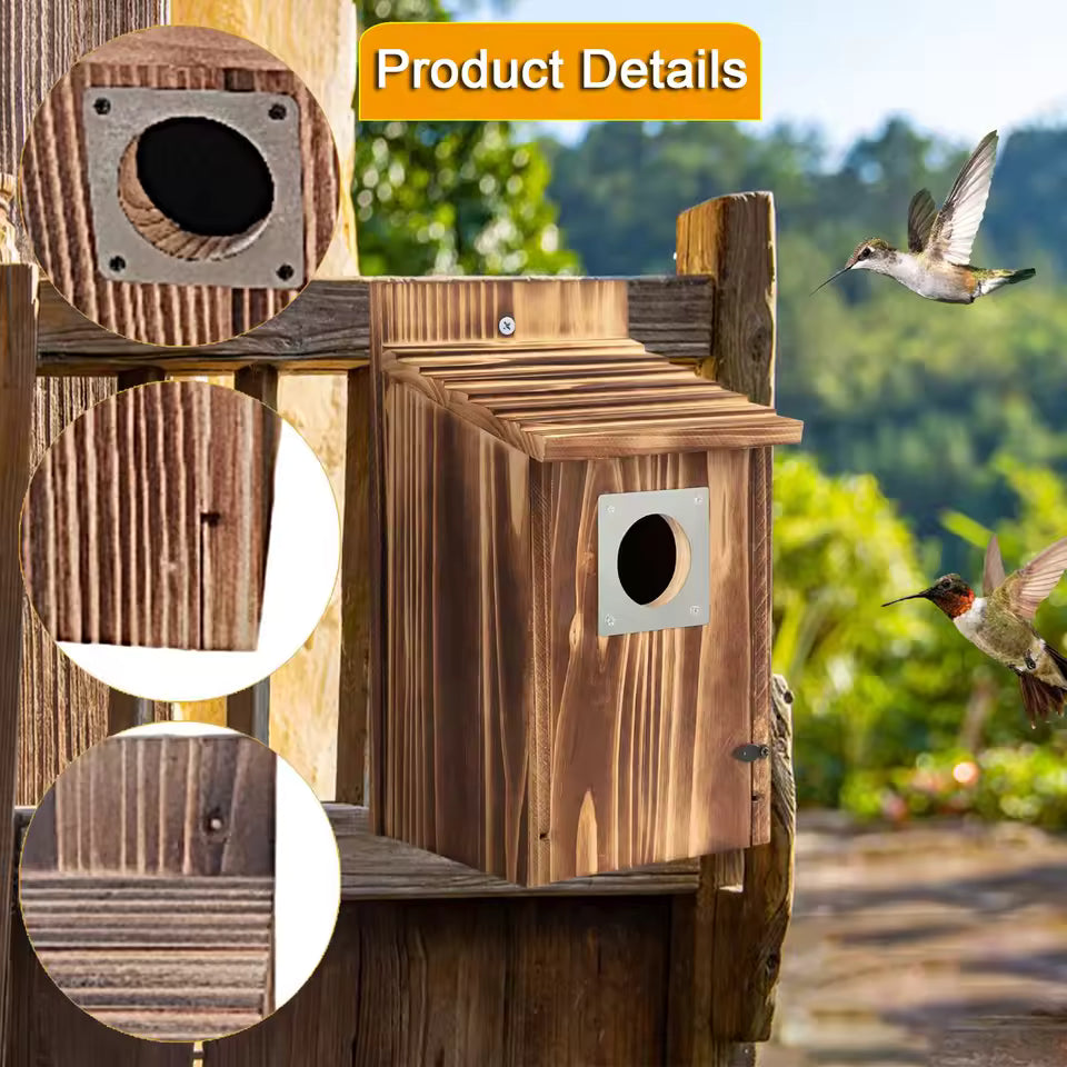 Wood Bird House with Metal Predator Guard