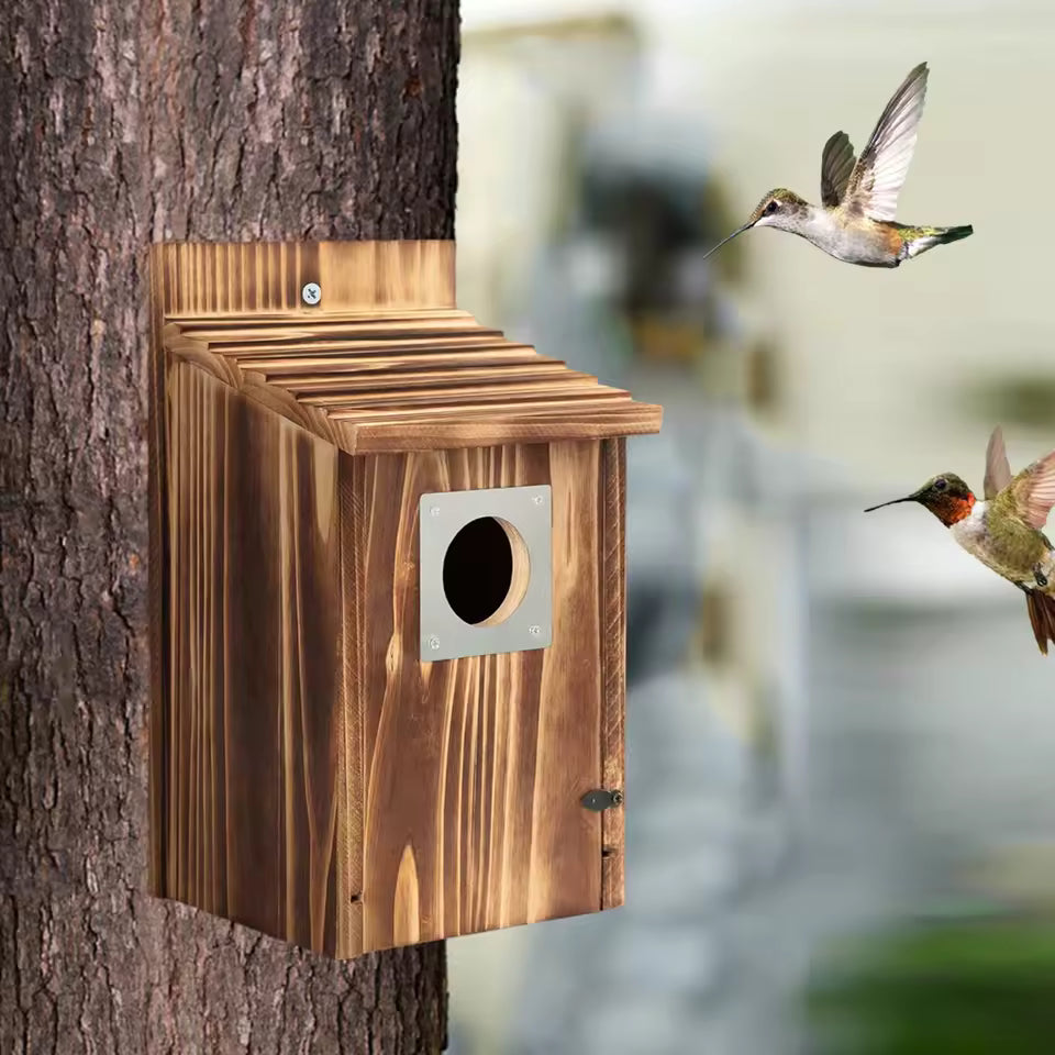 Wood Bird House with Metal Predator Guard