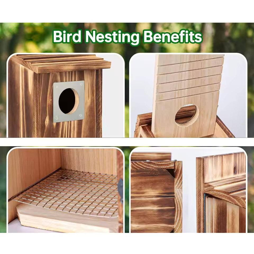 Wood Bird House with Metal Predator Guard