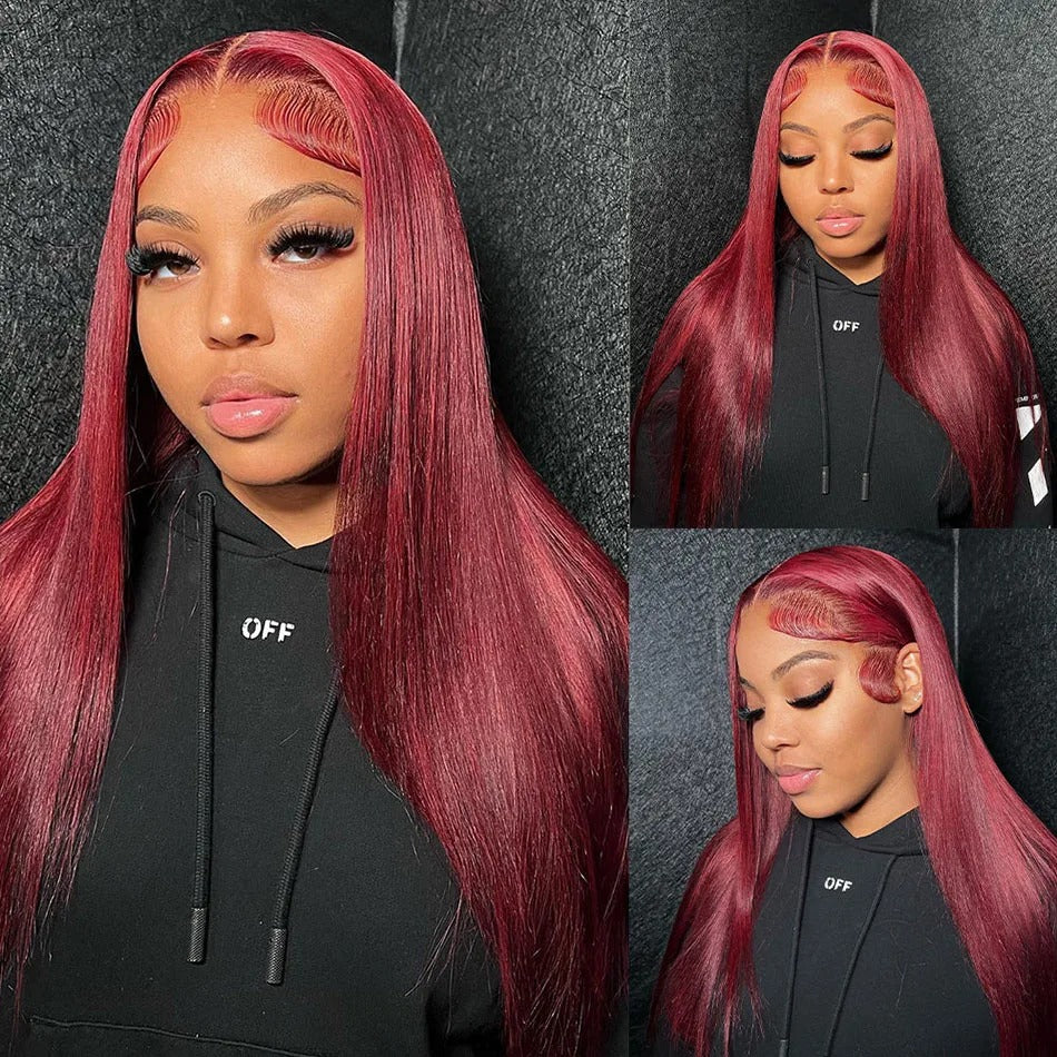 DACHIC™ Burgundy Wig: Peruvian Straight Lace Frontal Wig in 99J Burgundy